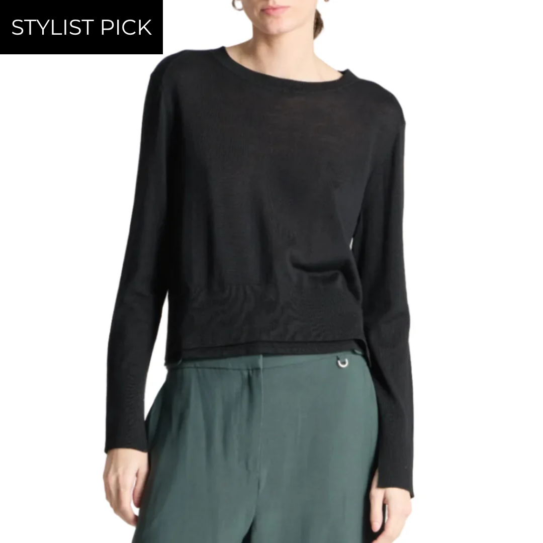 Elodie Layered Crewneck Knit in Black