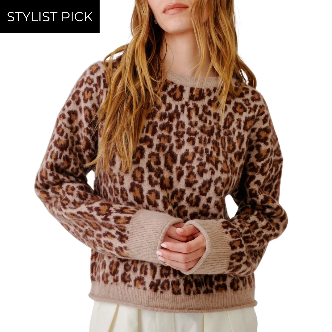 Mari Slouchy Leopard Crewneck in Dune/Cinnabar