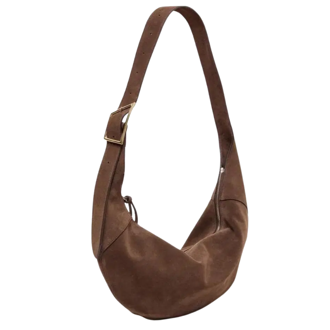 Halfmoon Suede Bag in Toffee Brown