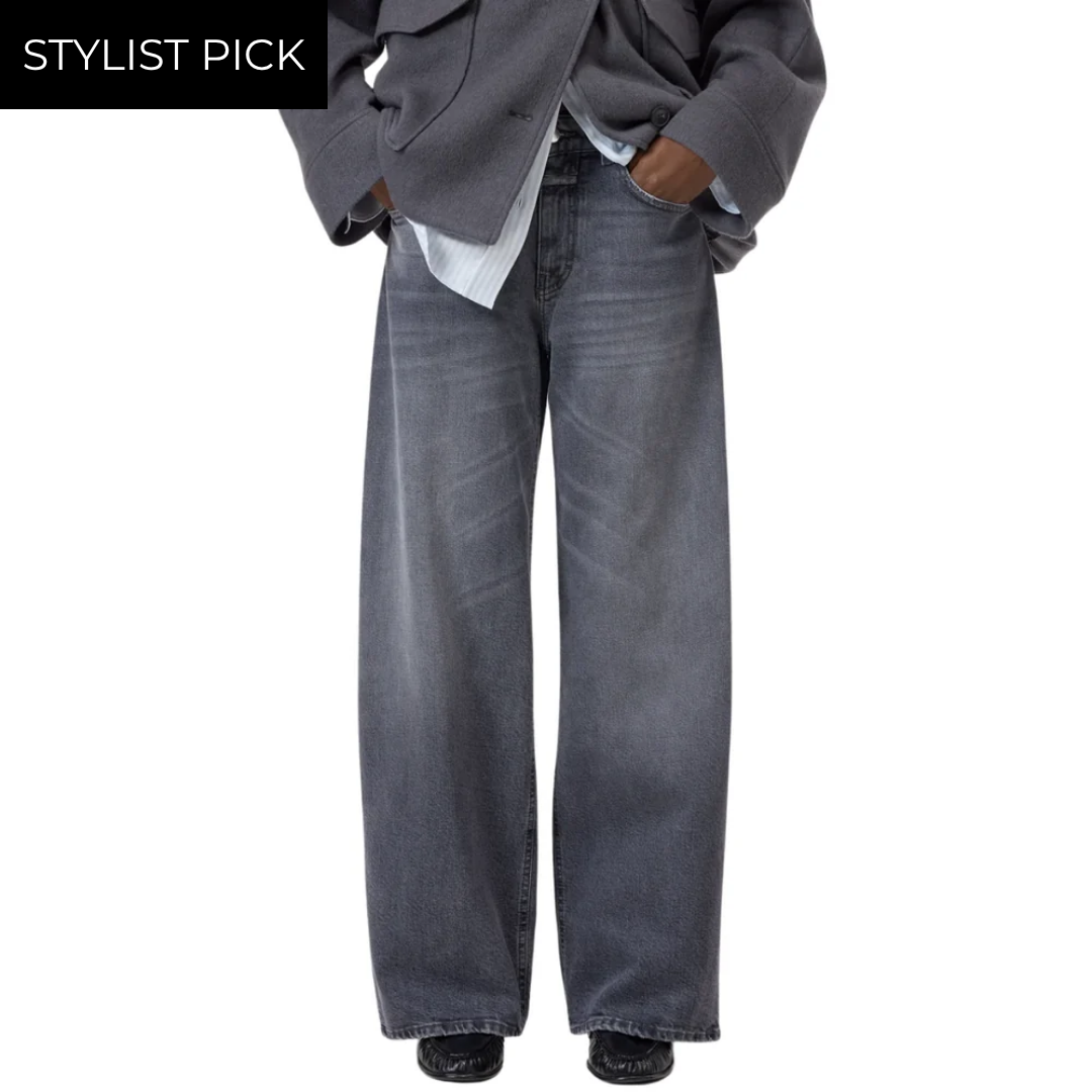 Jayla Wide Jeans 34" in Mid Grey