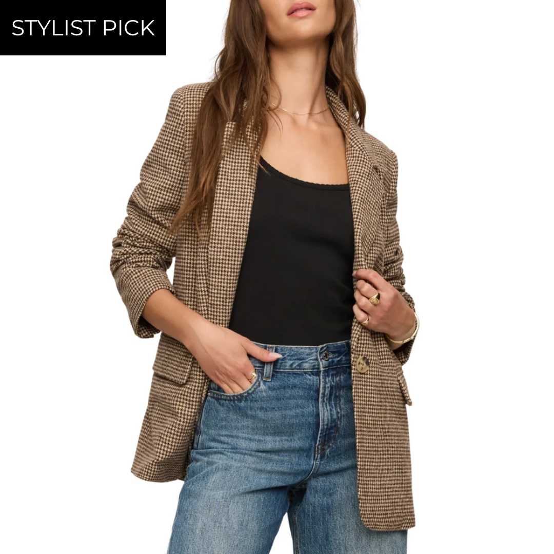 Evan Houndstooth Blazer in Dark Chocolate