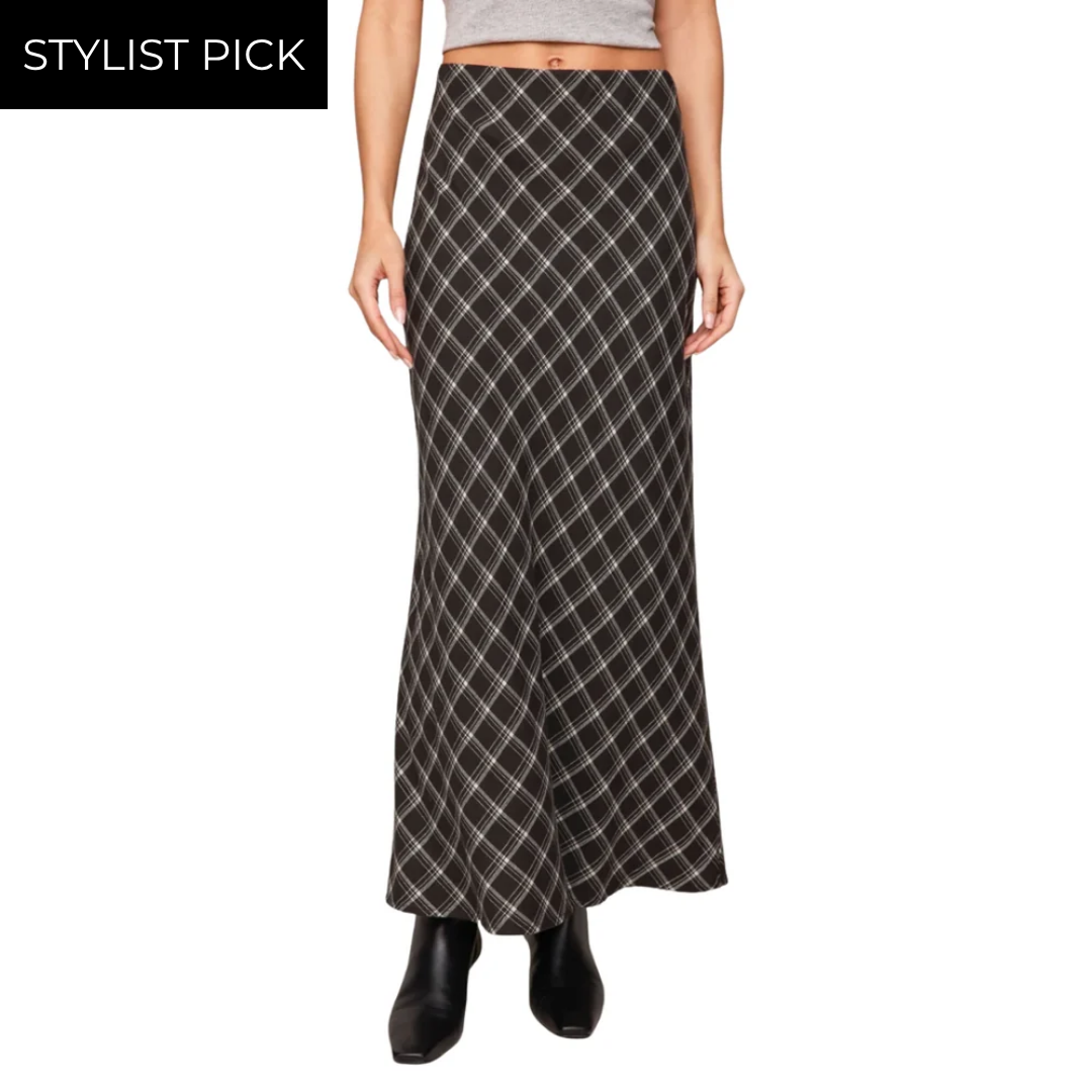 Europa Plaid Maxi Skirt in Ash Black