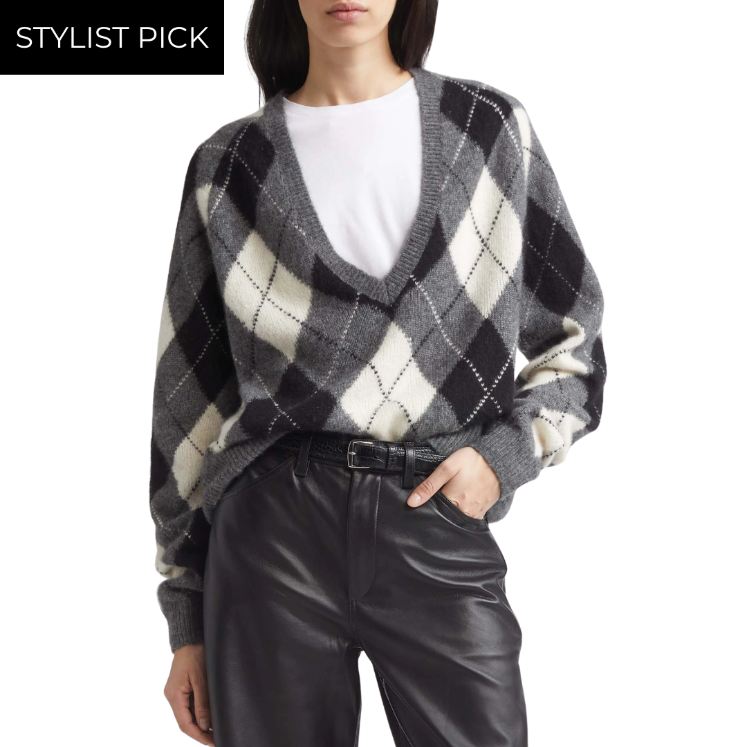Feron Argyle Sweater in Charcoal Argyle