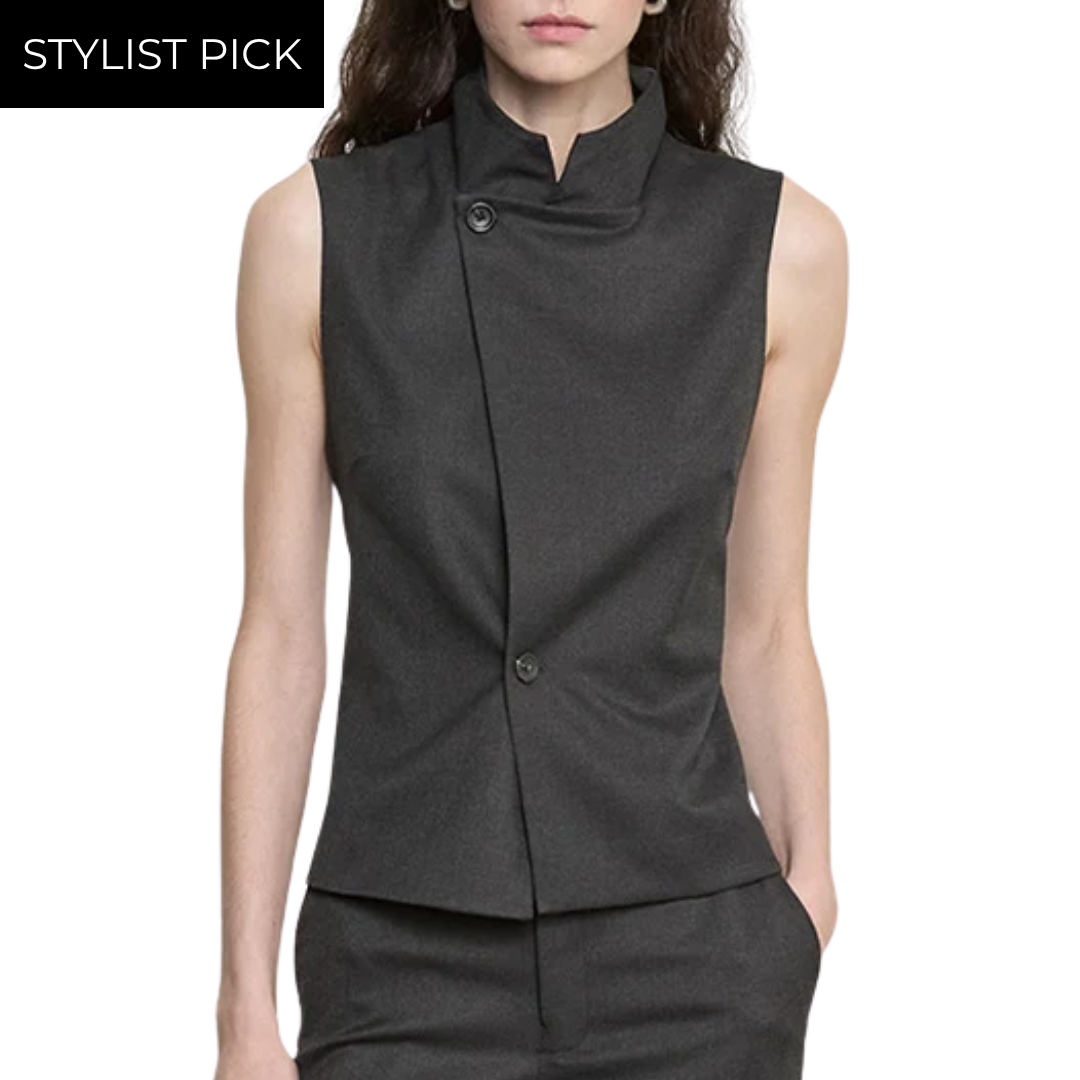 Suiting Hi-Neck Vest in Dark Charcoal
