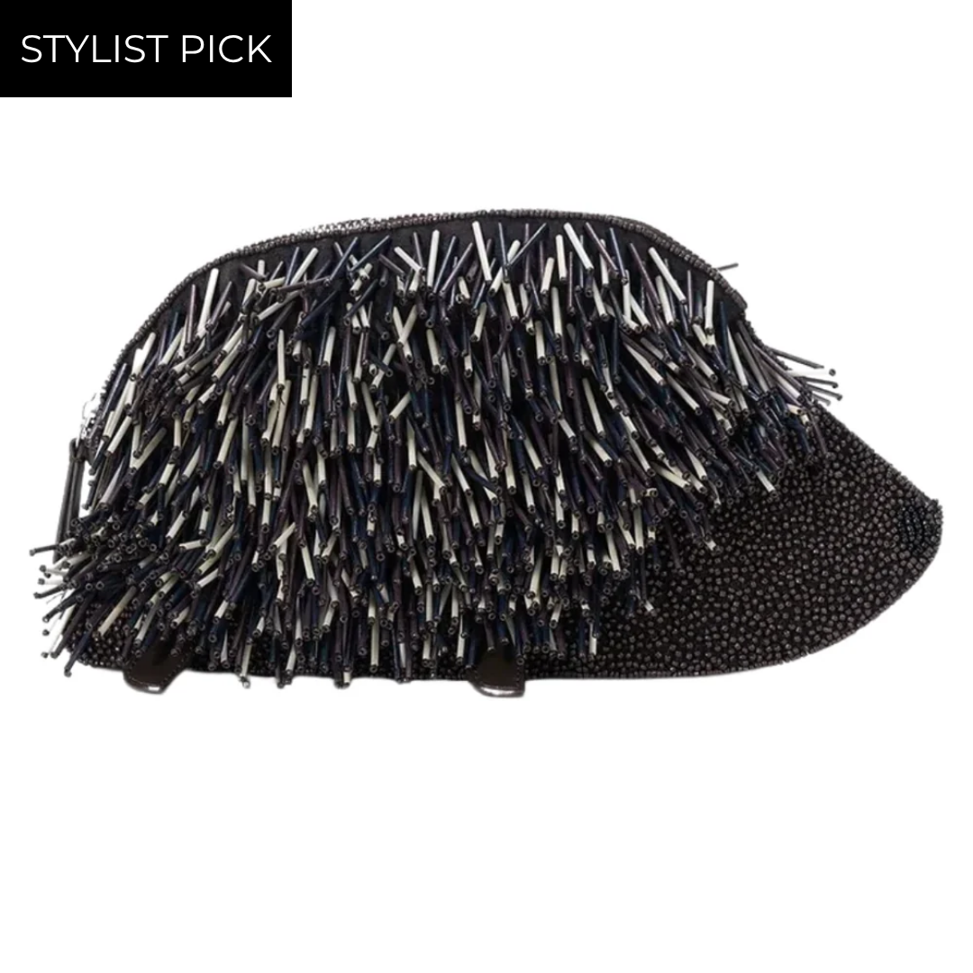 Porcupine Clutch in Black Beaded Multi