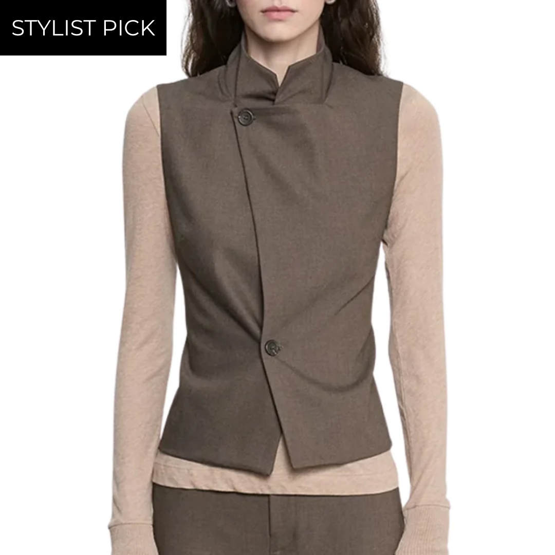 Suiting Hi-Neck Vest in Brown Heather