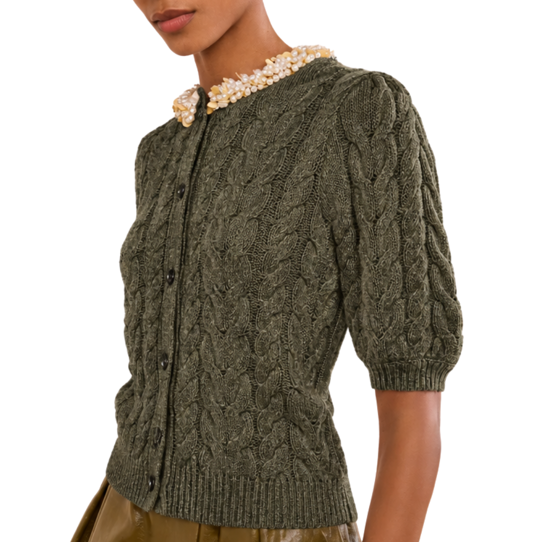 Olivia Knit Cardigan with Embellishment in Militaire