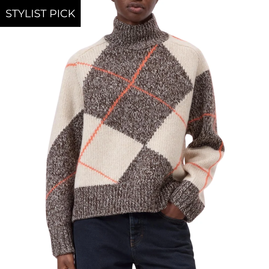 Argyle Rolli Sweater in Almond Cream