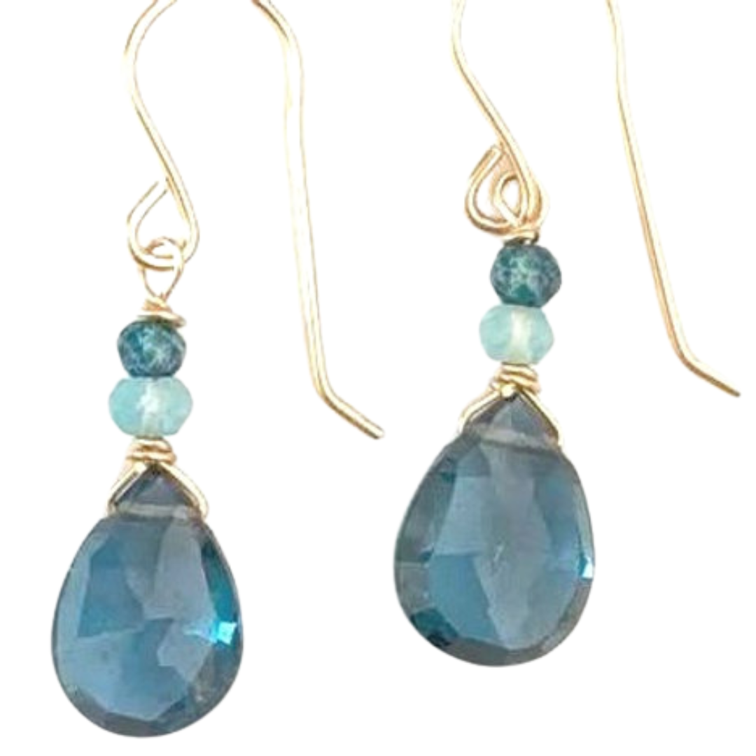London Blue Topaz and Apatite Gold Earrings