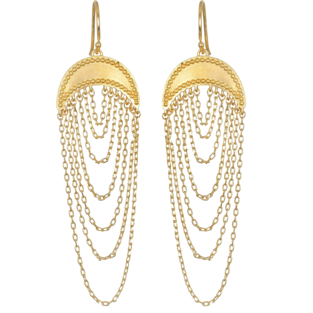 Scattered Moonlight Chain Moon Earrings in Gold