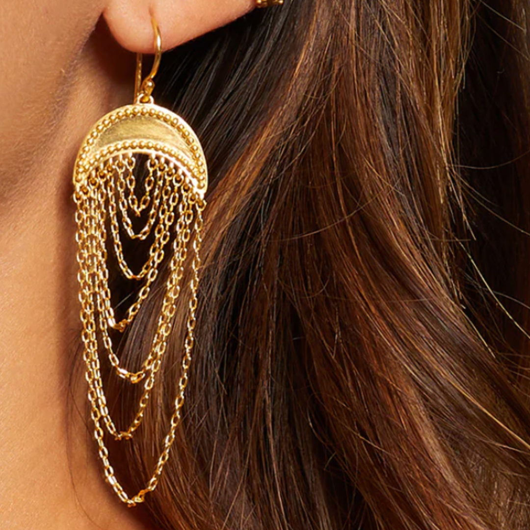 Scattered Moonlight Chain Moon Earrings in Gold