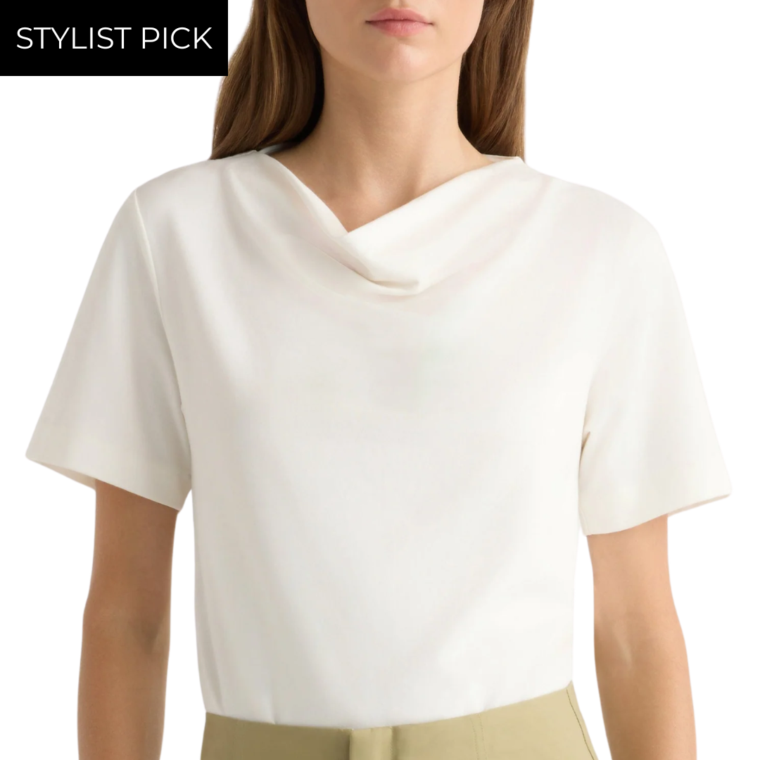 Kendra Organic Cotton Cowl-Neck Tee in White