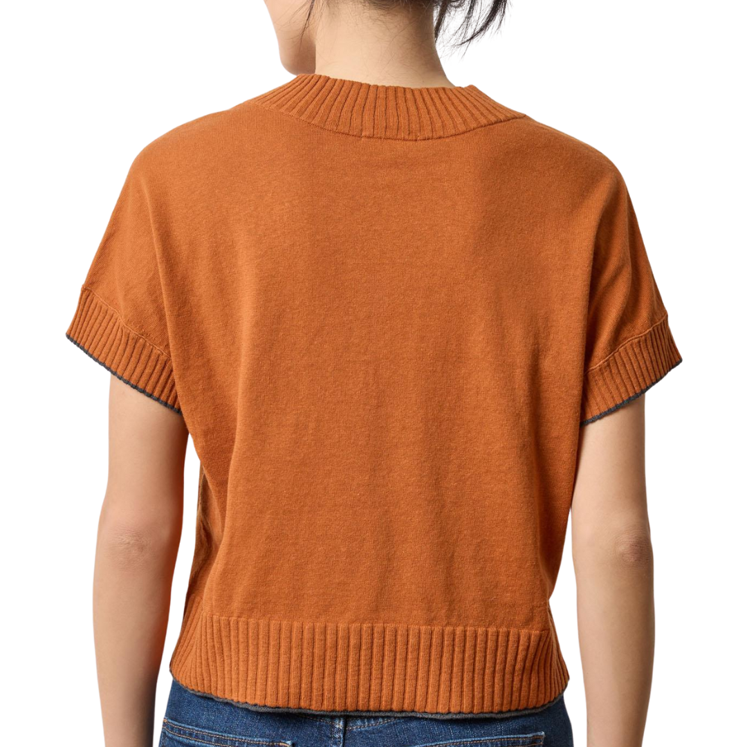 Short Sleeve V-Neck Pullover Sweater in Sierra