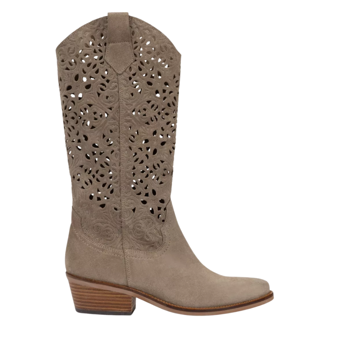 Goldie Cut Out Lace Boot in Camel