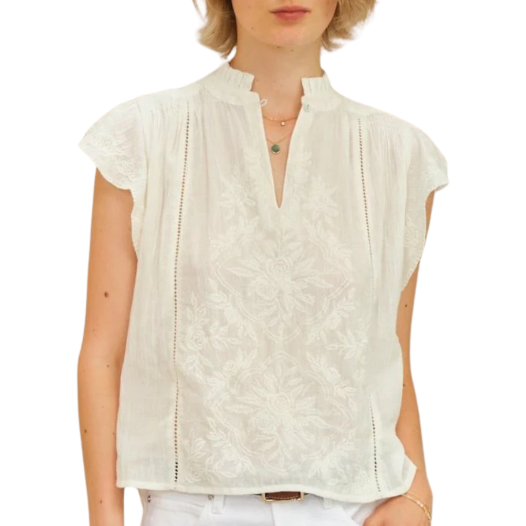 M.A.B.E Lilia Embroidered Top in Ecru