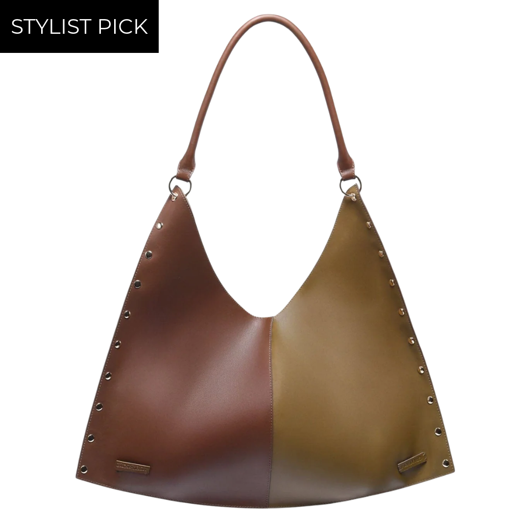 Studded Leather Maxi Bag in Walnut