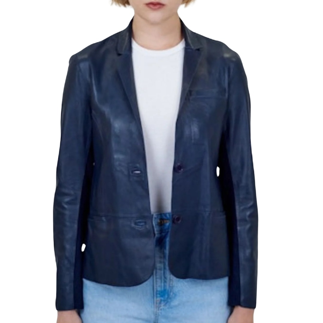 Allison Burnished Leather Jacket in Indigo