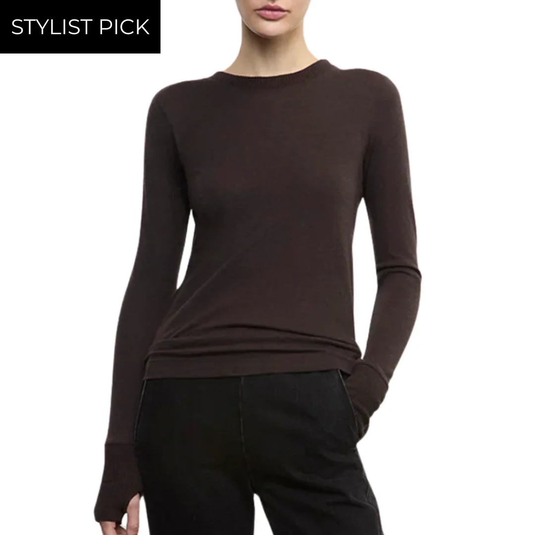 Cashmere Easy Cuffed Crew in Dark Brown