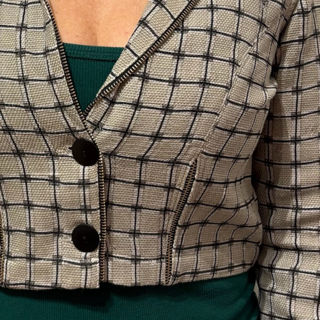 Check Crop Jacket in Taupe