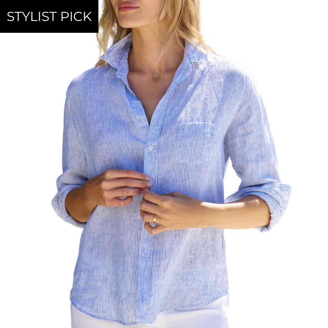 Eileen Relaxed Button-Up Shirt in Thin Blue Stripe