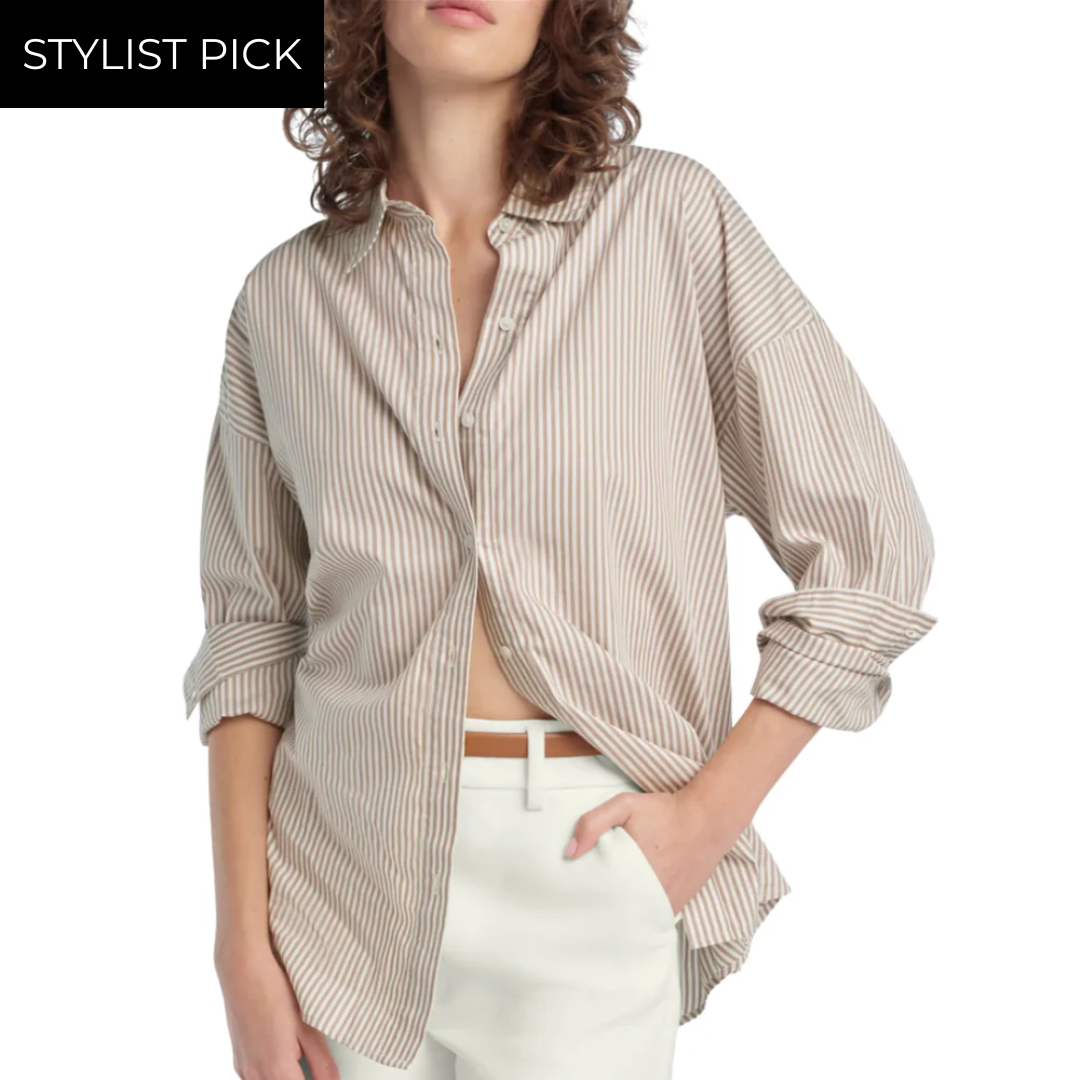 The Ex-Boyfriend Shirt in Soft Taupe Stripe