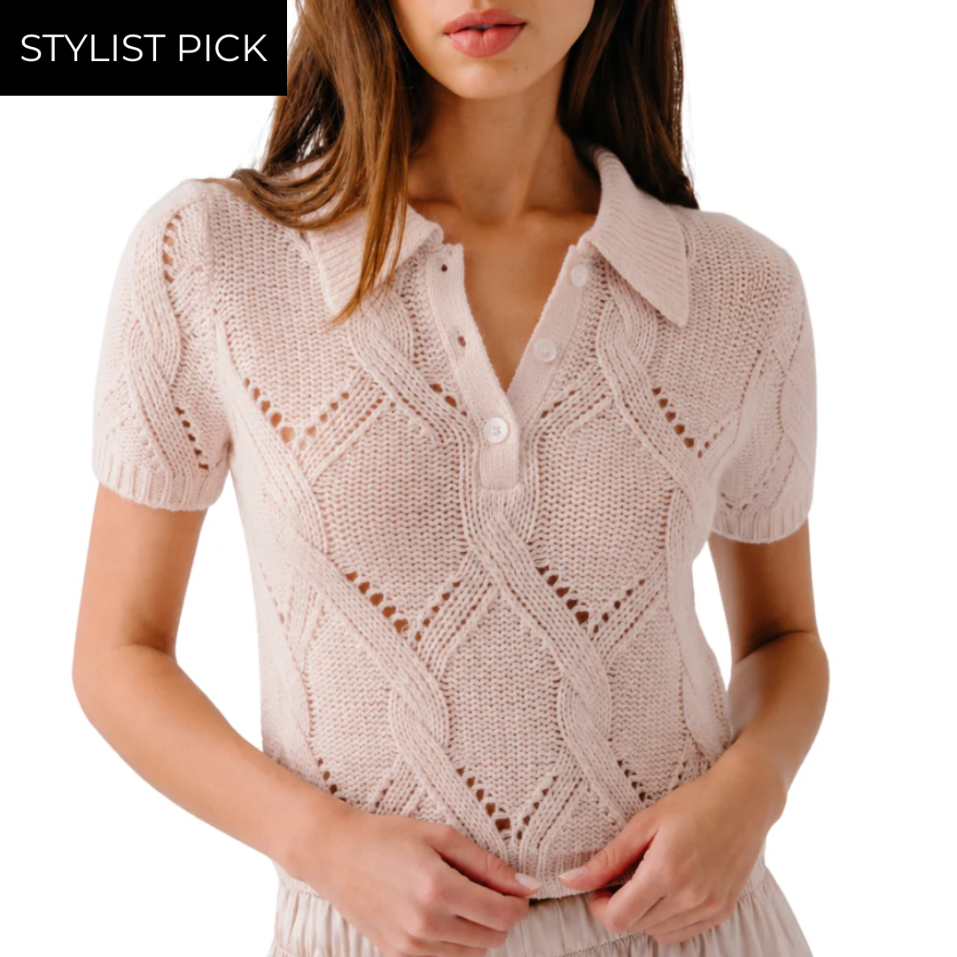 Cadence Shrunken Cable Cashmere Polo in Lunar