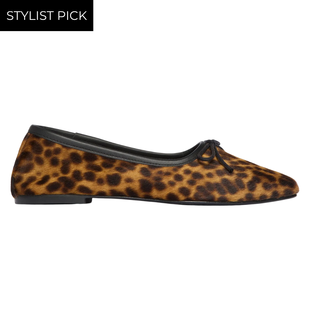 Jada Square Toe Ballet Flat in Leopard Haircalf