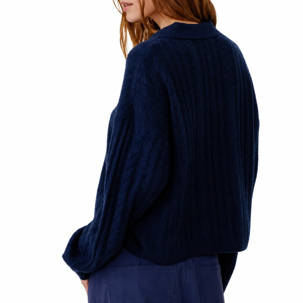 Elsie Relaxed Long Sleeve Cashmere Polo Sweater in Midnight Navy