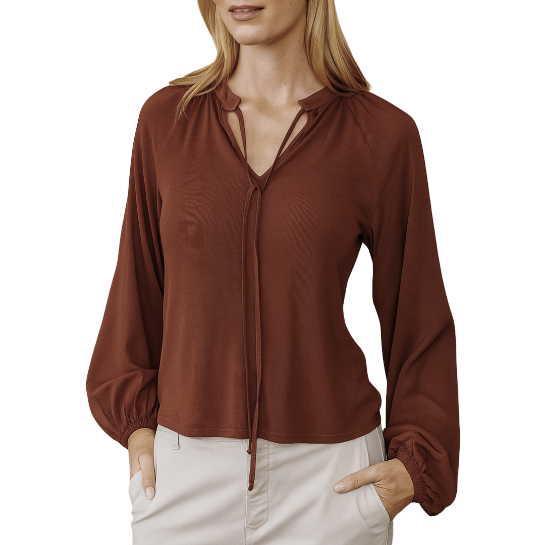 Long Sleeve Raglan Mixed Shirt in Redwood Brown