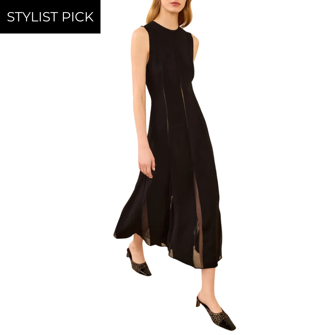 Laure Sleeveless Midi Dress in Noir