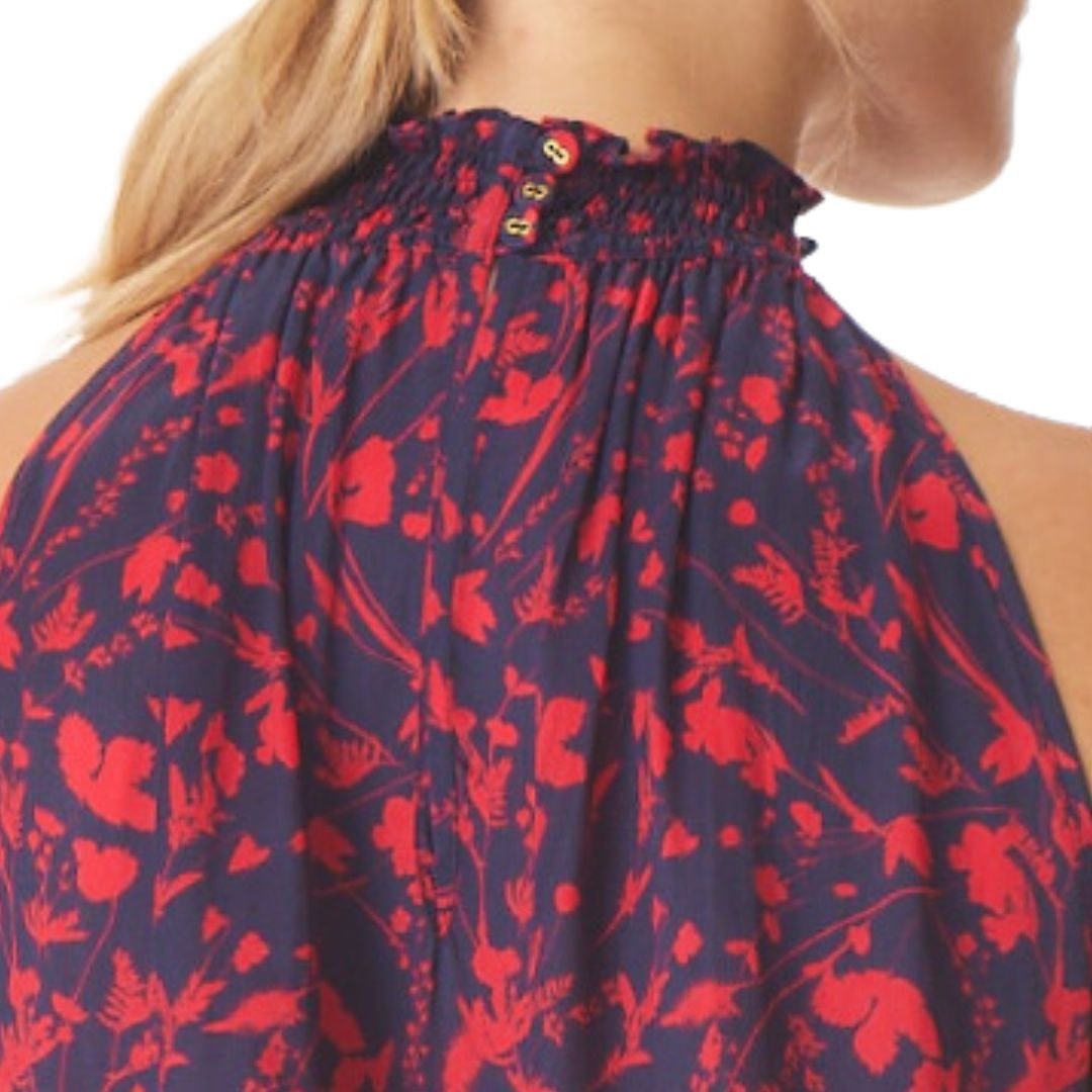 Xenia Top in Navy Thistle Print