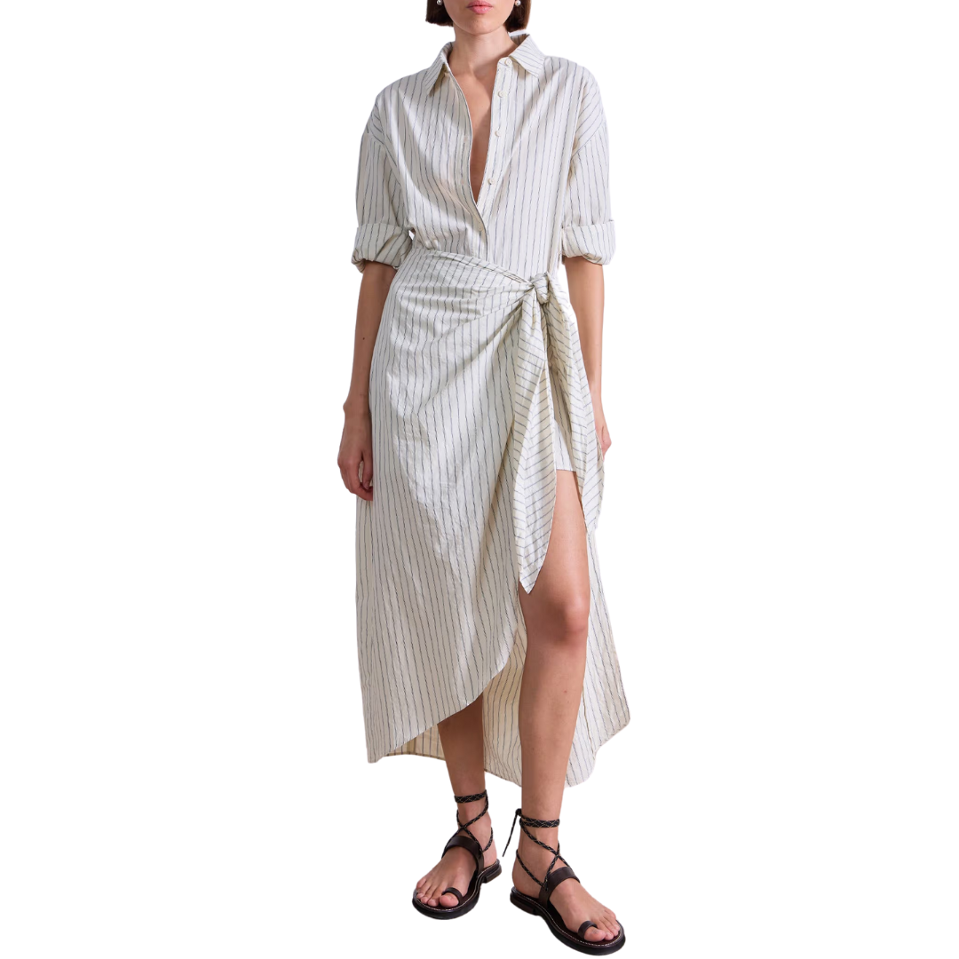 Alessandra Sarong Shirt Dress in Pina Stripes Cream & Navy