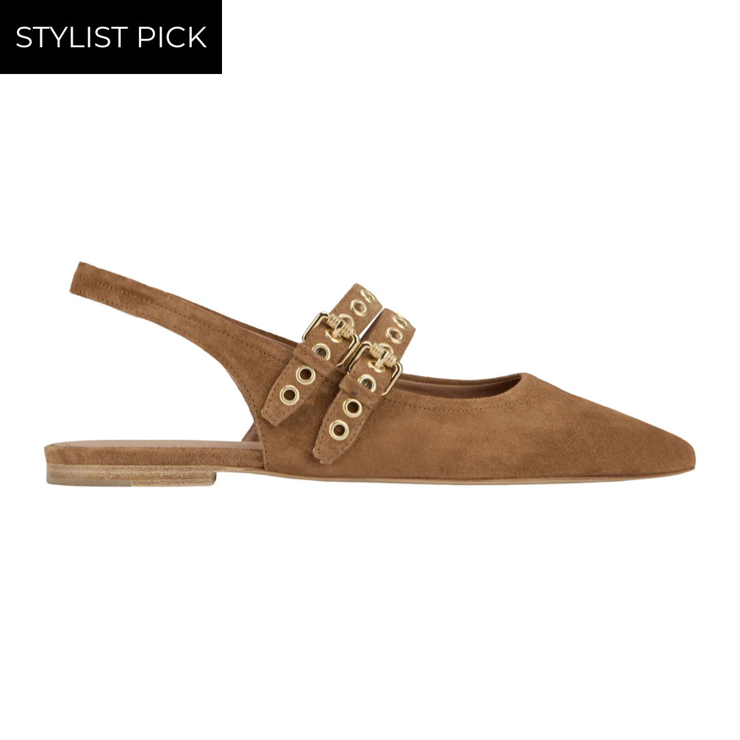 Greta Suede Flat in Golden Brown/Gold