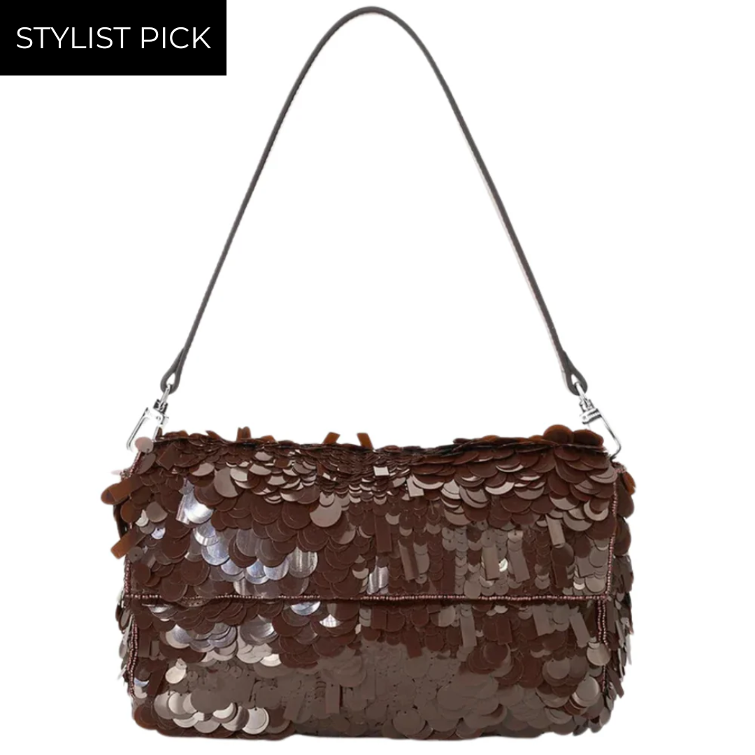 Timmy Convertible Shoulder Bag in Cacao Sequins