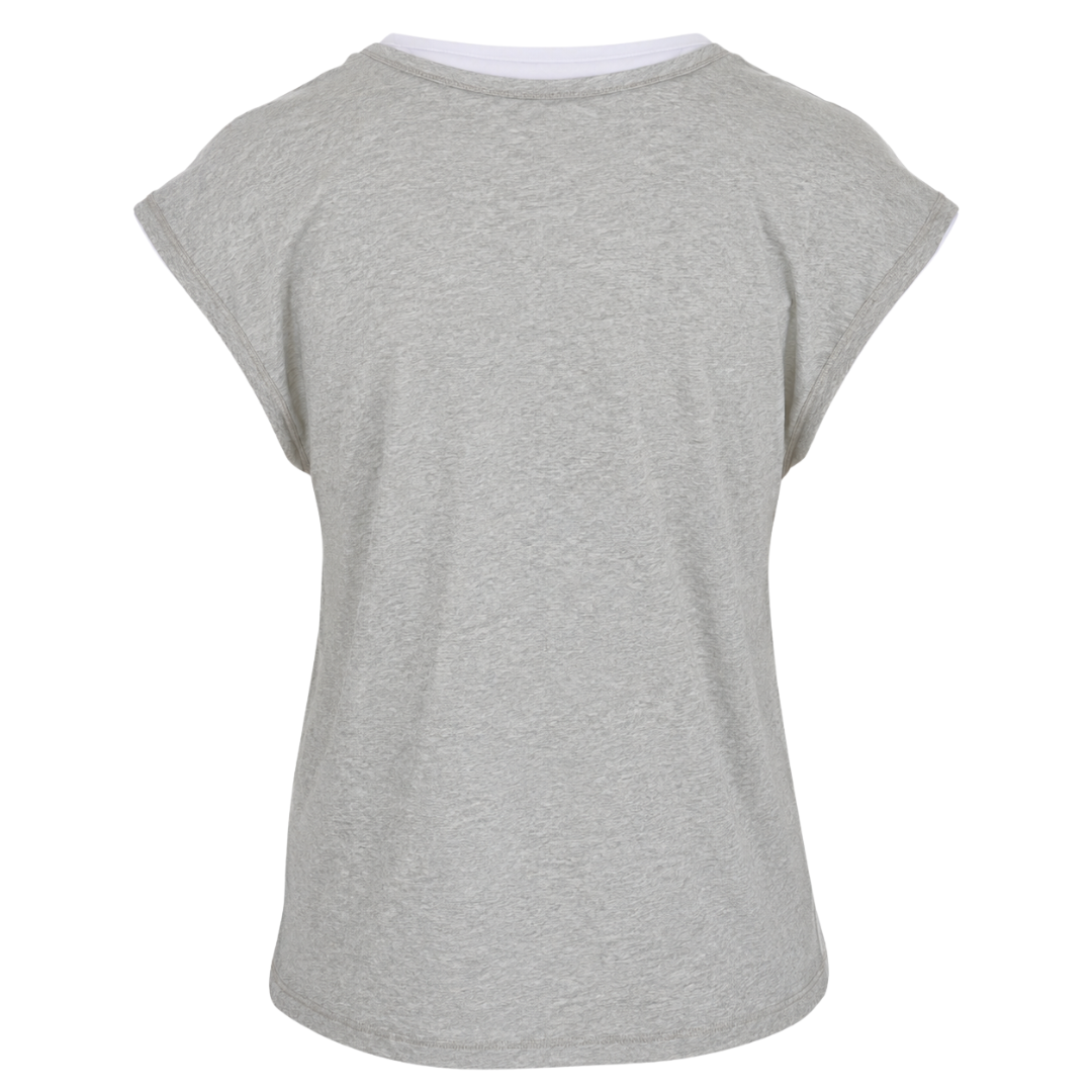 Supima Cotton Double Layer Short Sleeve V-Neck in Gris Chine Clair