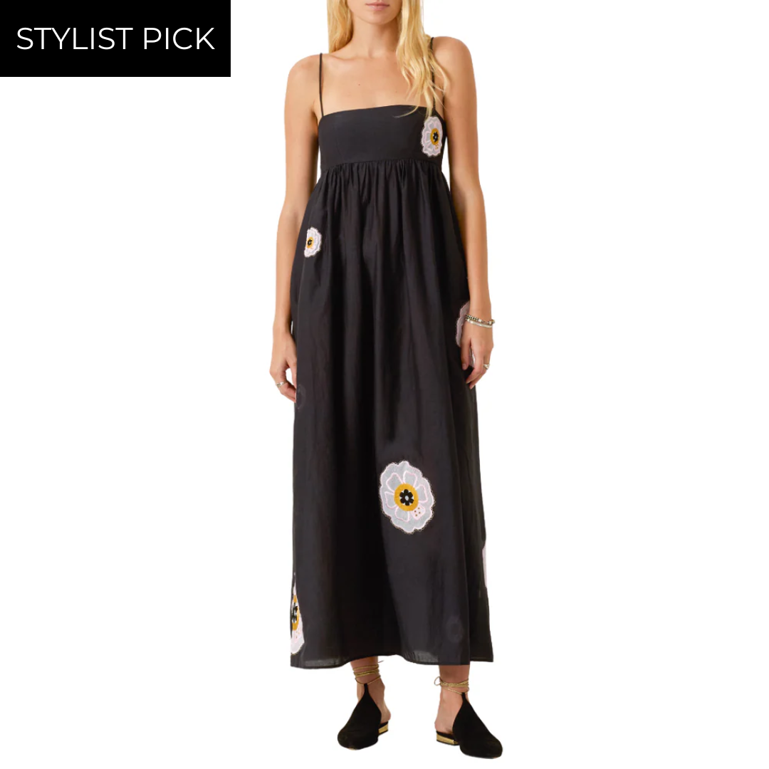 Lilia Pressed Daisy Dress in Black