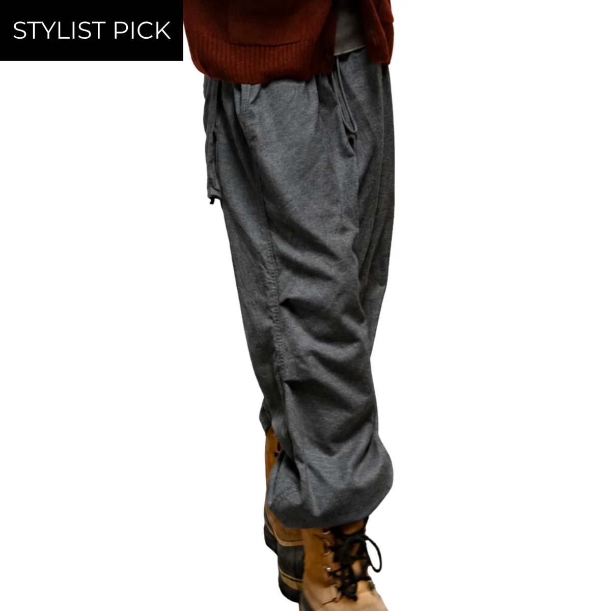 Cashmere/Blend Loose Drawcord Biggy Pant in Heathered Grey