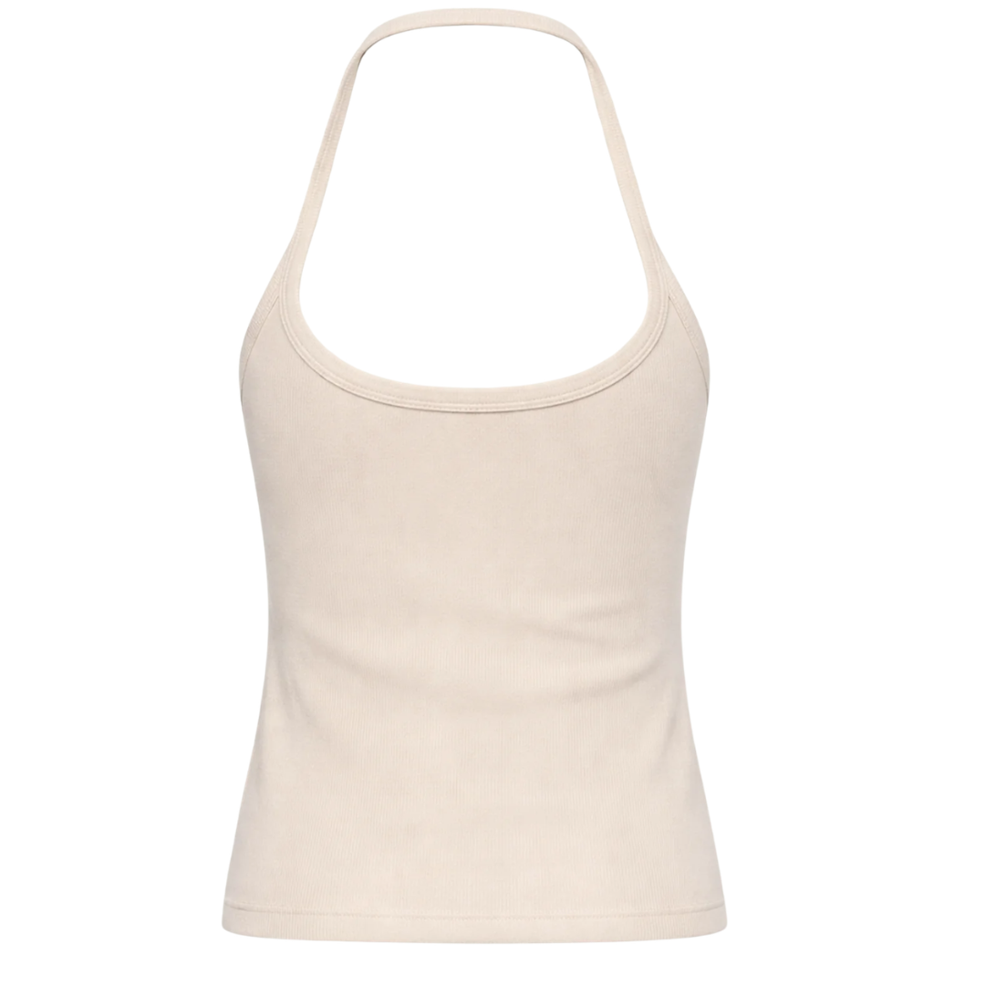 Cotton Rib Halter in Pearl Grey
