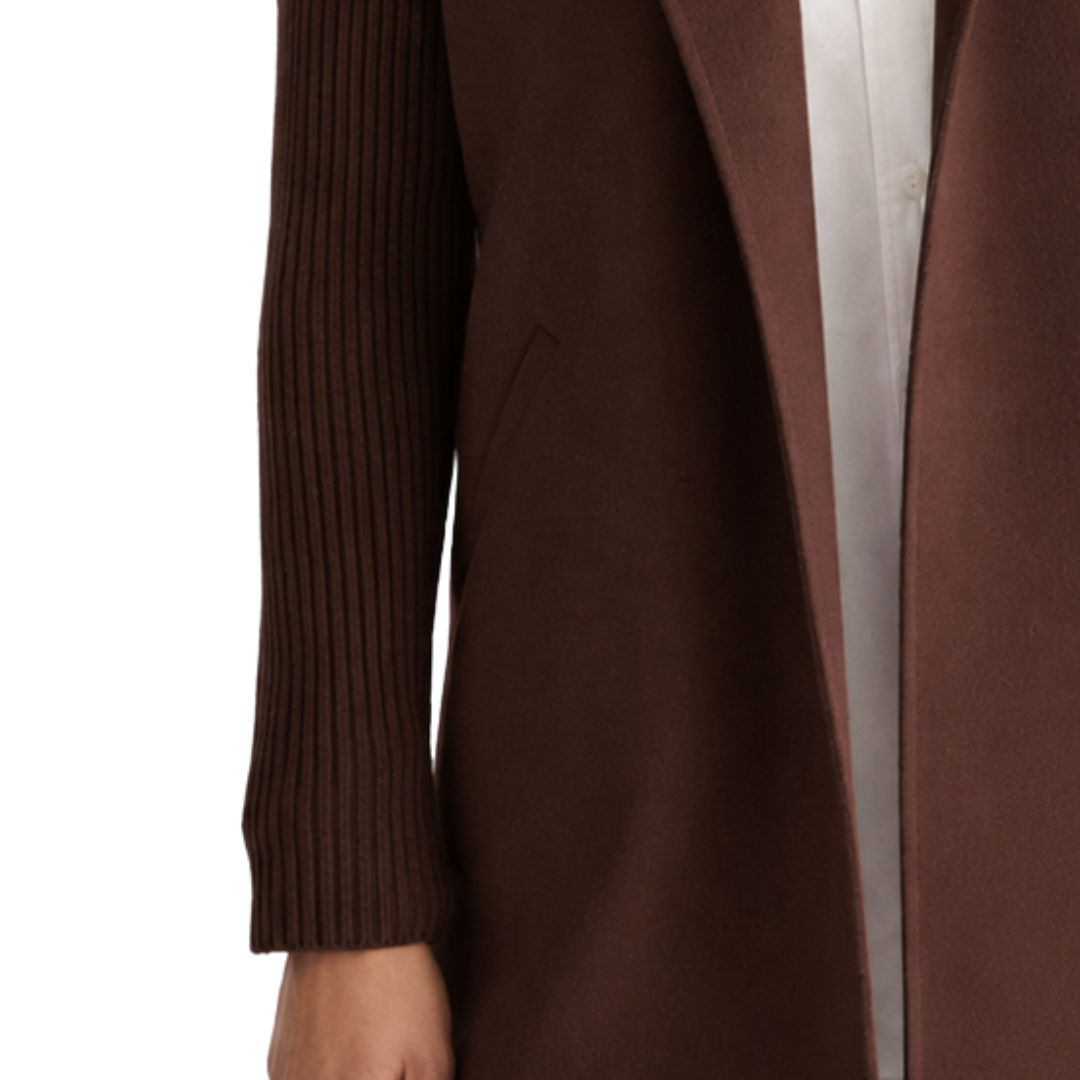 Rib Sleeve Coat in Chocolate