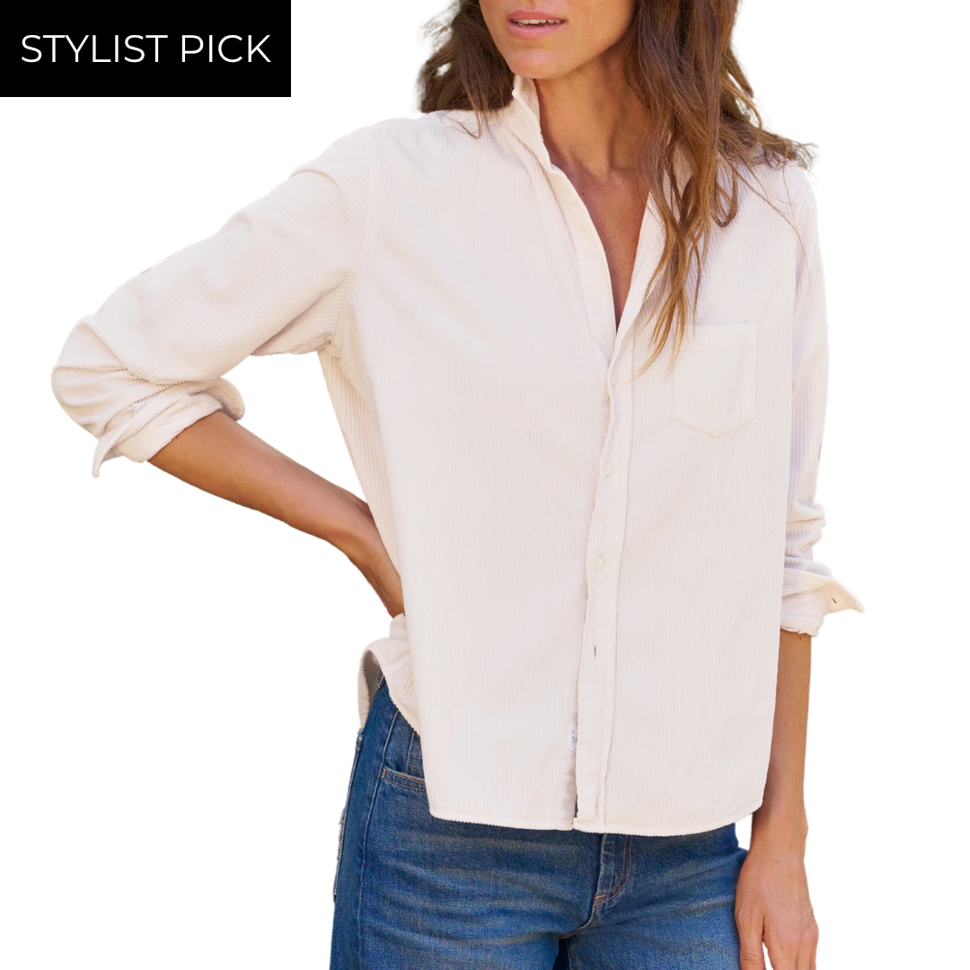 Eileen Relaxed Button-Up Shirt in Vintage White Corduroy