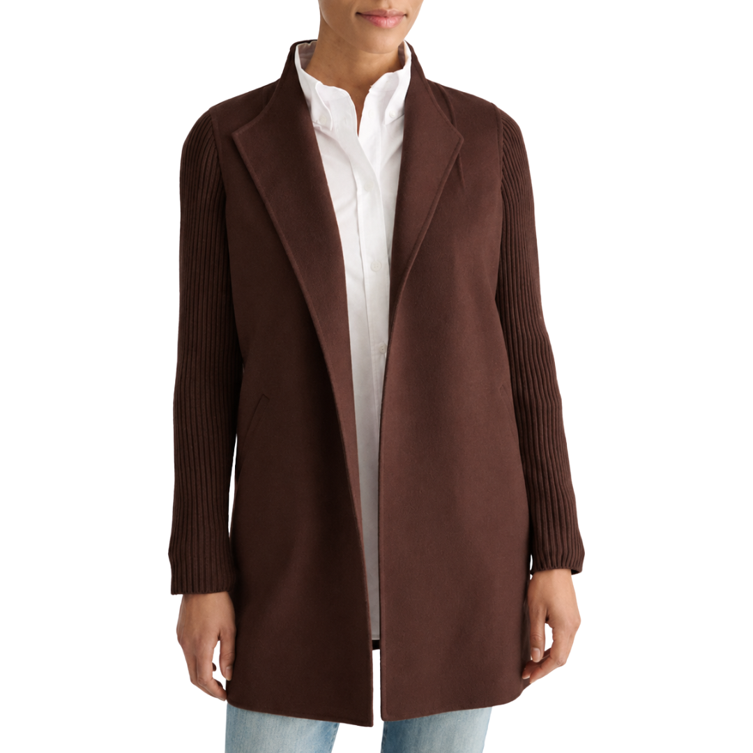 Rib Sleeve Coat in Chocolate