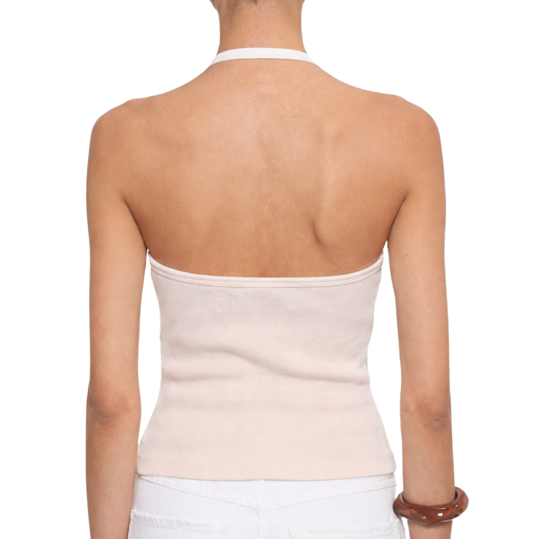 Cotton Rib Halter in Pearl Grey