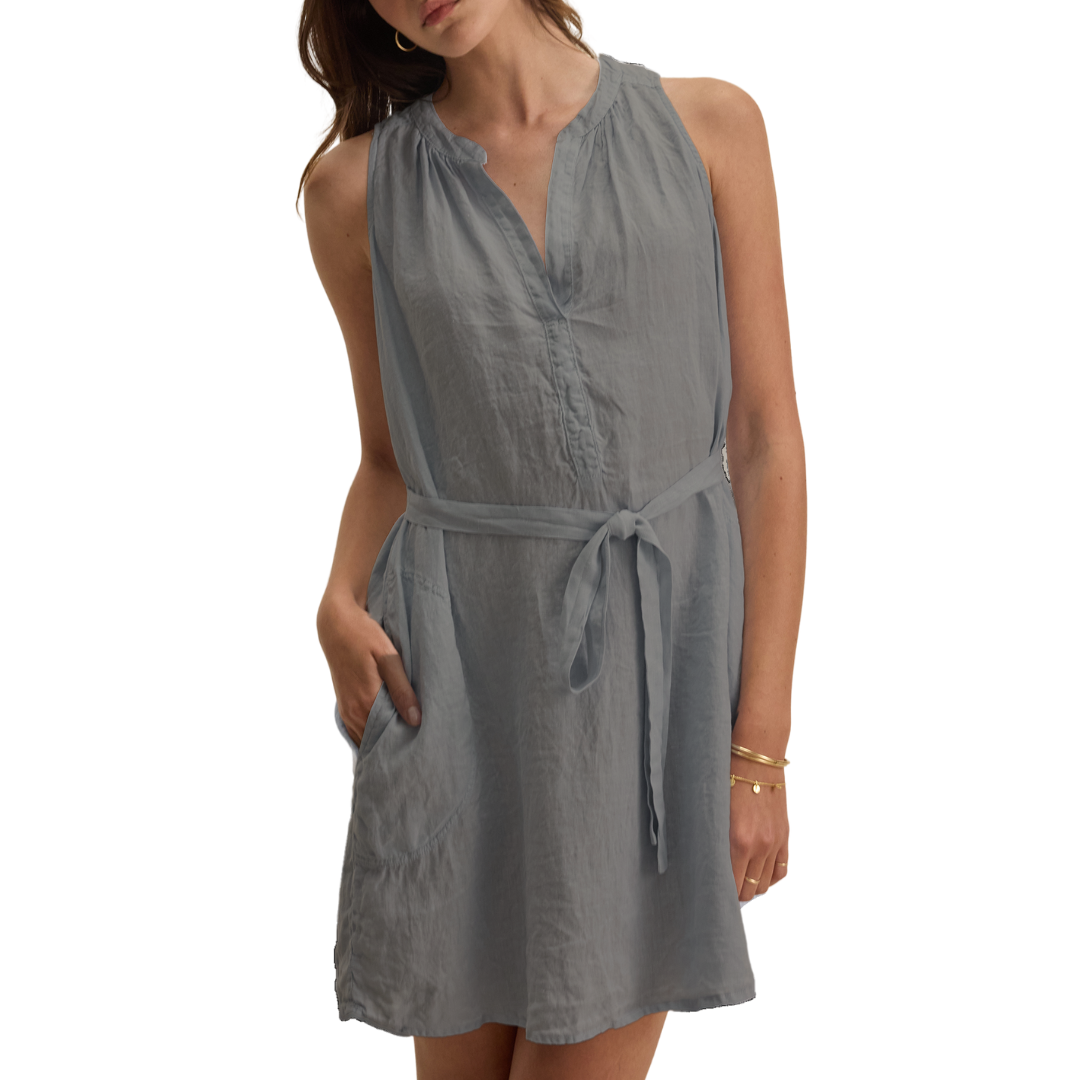 Adriana Woven Linen Dress in Graphite