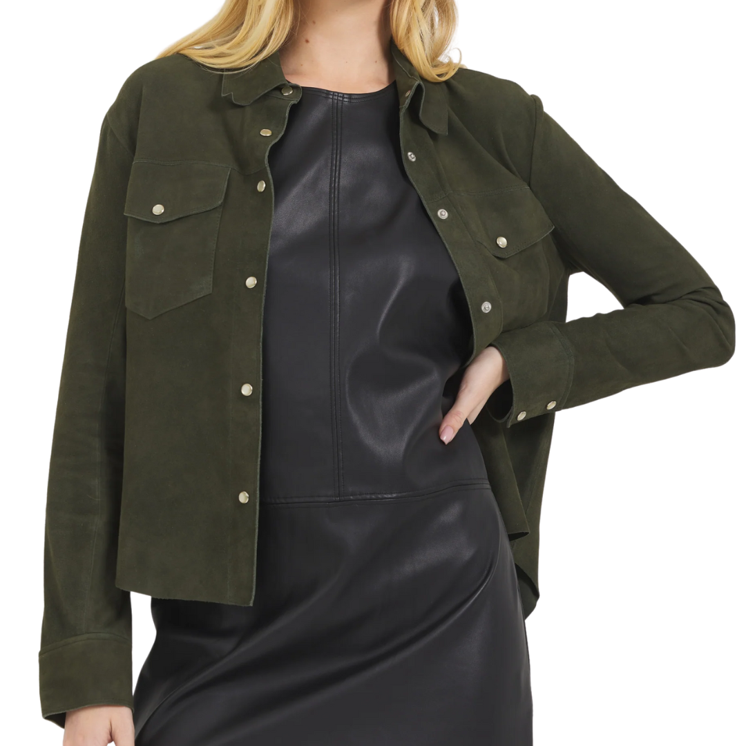 Rowan Washed Suede Jacket in Dark Olive