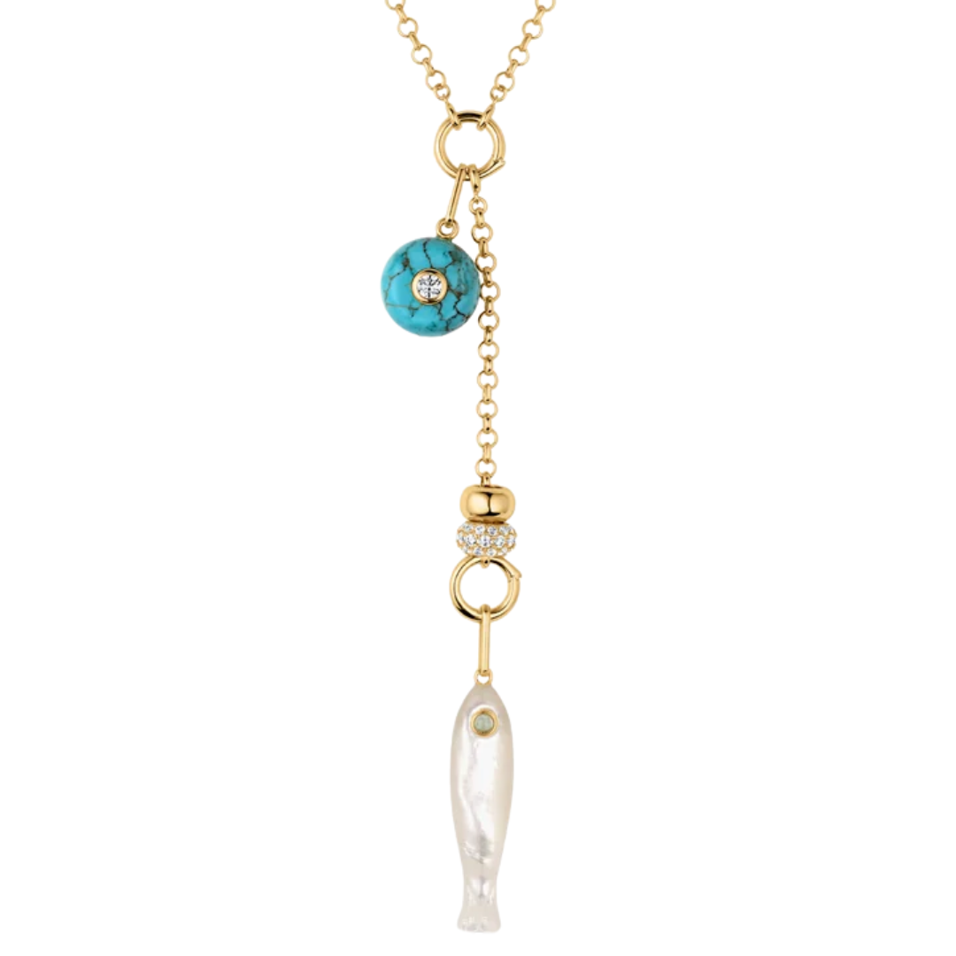 Béla Lariat Necklace in Howlite and Mother of Pearl