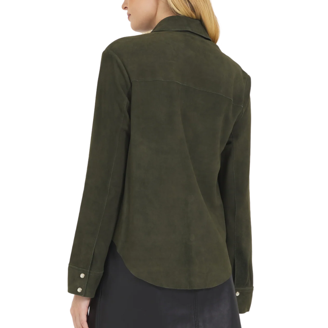 Rowan Washed Suede Jacket in Dark Olive