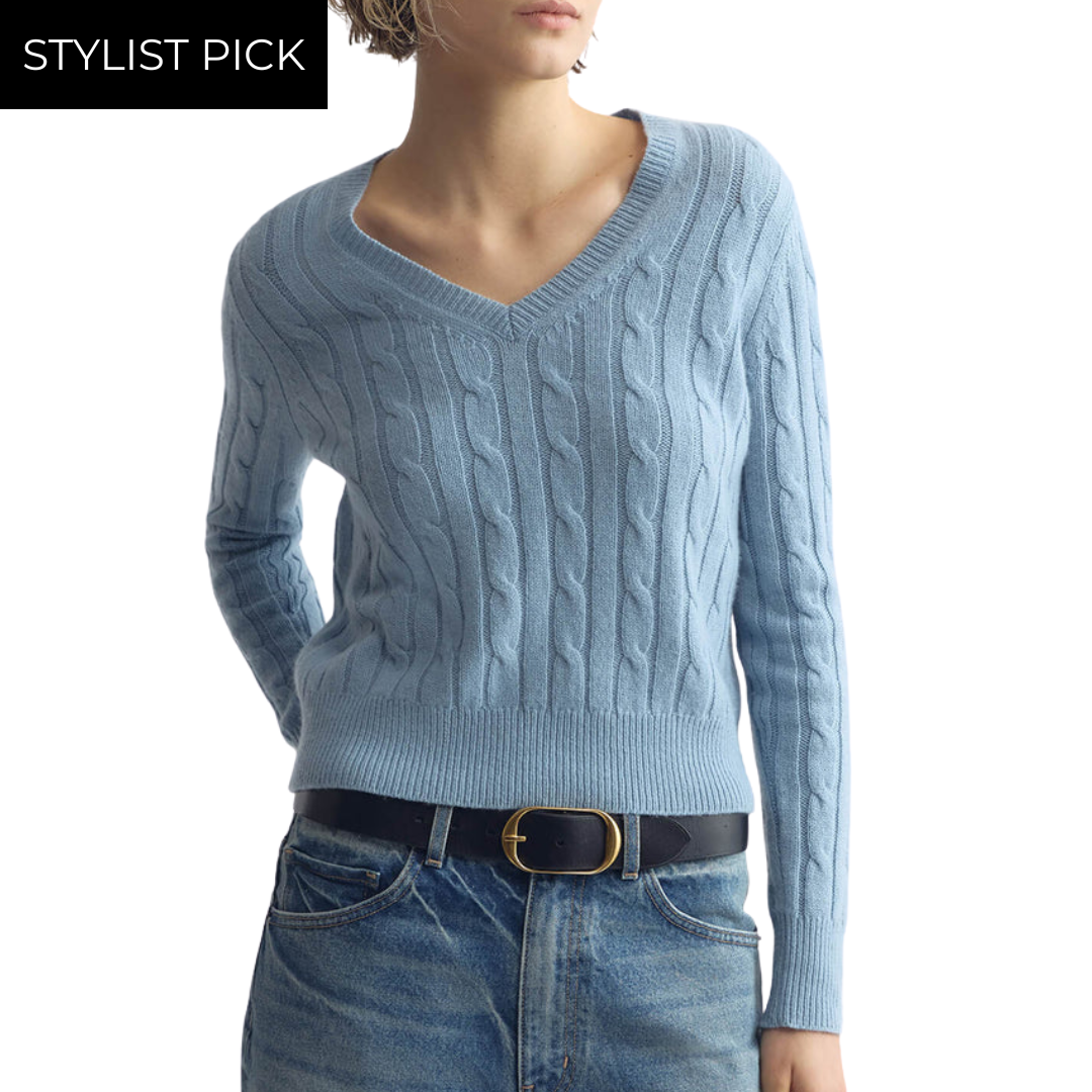 Camelia Cable Sweater in Cambridge Blue