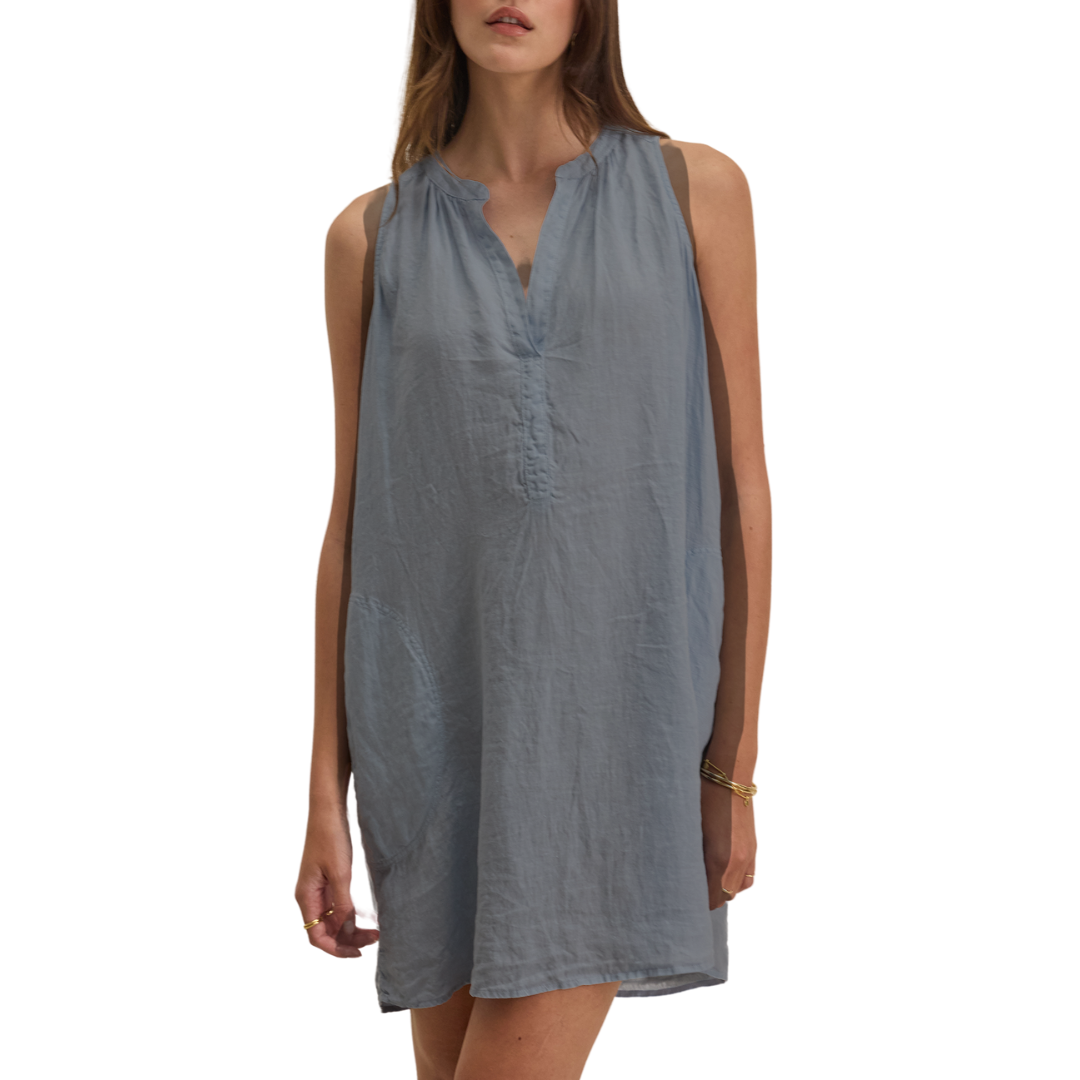 Adriana Woven Linen Dress in Graphite