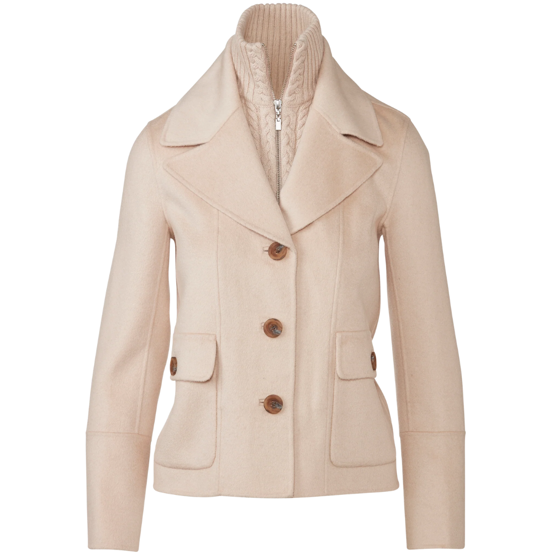 Cable Knit Insert Notch Collar Coat in Sandstone