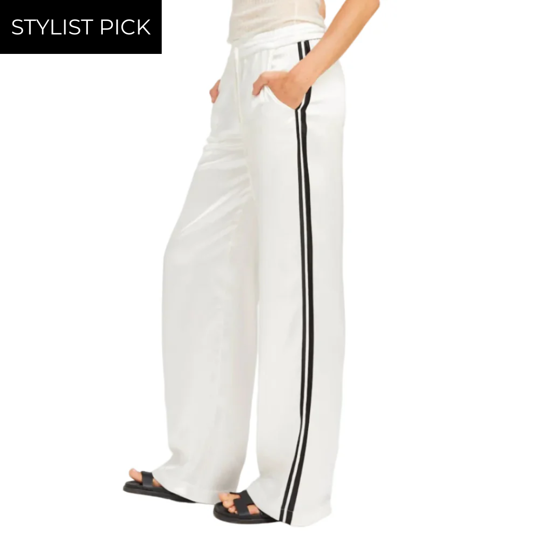 Athletic Silk Pants in White/Black